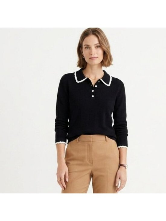 CeCe Sweaters - CeCe Black Pullover Knit Sweater Peter Pan Collar Long Sleeve Women Size S NEW